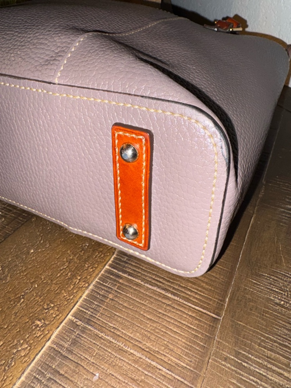 Dooney & Bourke Pebble Leather Tote Taupe Gray British Tan Trim Shoulder Bag - Picture 11 of 13